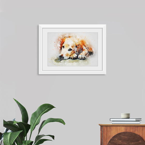 "Brown and White Dog Watercolor"