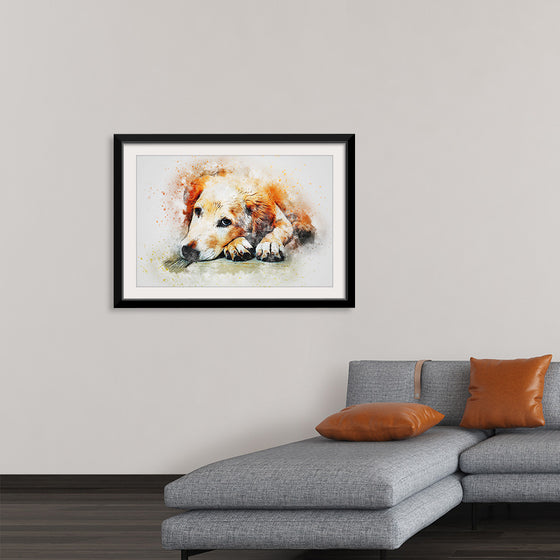 "Brown and White Dog Watercolor"