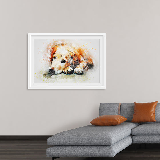 "Brown and White Dog Watercolor"