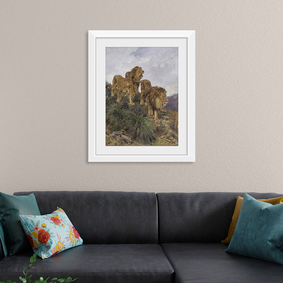 "Three Lions Walking Down A Rocky Hillside", Geza Vastagh