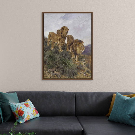 "Three Lions Walking Down A Rocky Hillside", Geza Vastagh