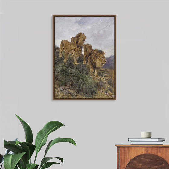 "Three Lions Walking Down A Rocky Hillside", Geza Vastagh