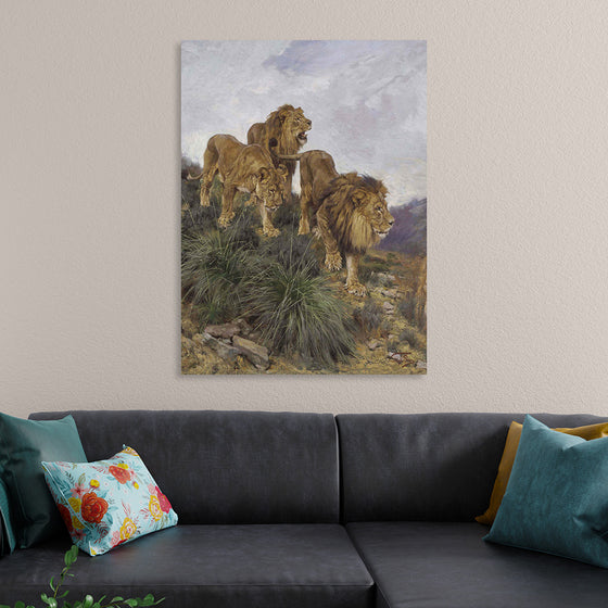 "Three Lions Walking Down A Rocky Hillside", Geza Vastagh