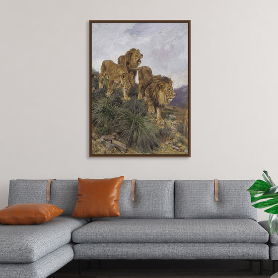 "Three Lions Walking Down A Rocky Hillside", Geza Vastagh