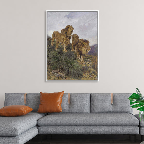 "Three Lions Walking Down A Rocky Hillside", Geza Vastagh