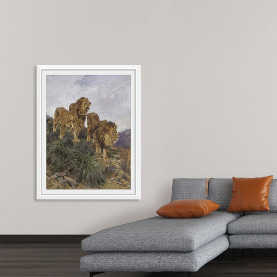 "Three Lions Walking Down A Rocky Hillside", Geza Vastagh