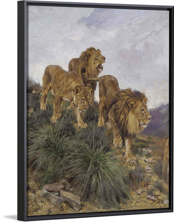 "Three Lions Walking Down A Rocky Hillside", Geza Vastagh