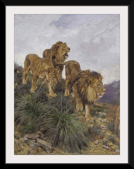 "Three Lions Walking Down A Rocky Hillside", Geza Vastagh