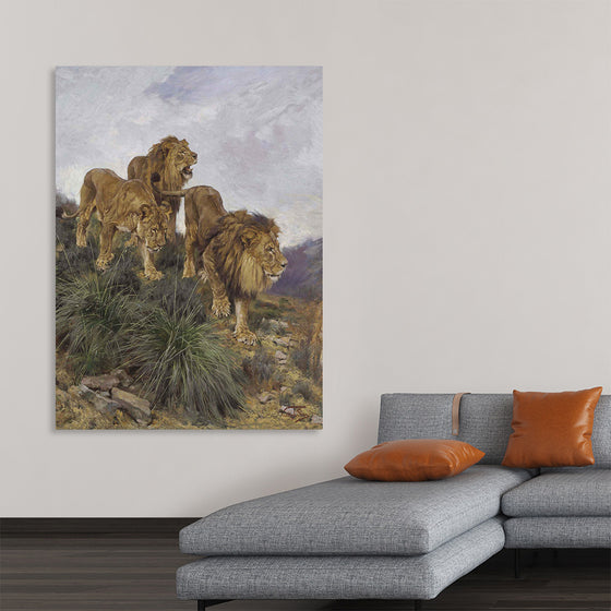 "Three Lions Walking Down A Rocky Hillside", Geza Vastagh