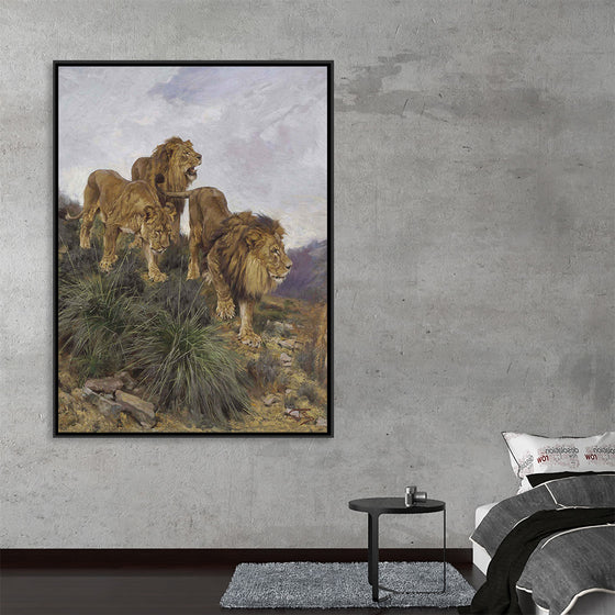 "Three Lions Walking Down A Rocky Hillside", Geza Vastagh