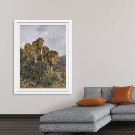 "Three Lions Walking Down A Rocky Hillside", Geza Vastagh