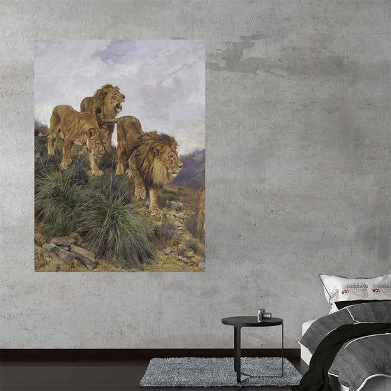 "Three Lions Walking Down A Rocky Hillside", Geza Vastagh