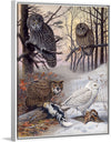 "Great Gray Owl, Barred Owl, Great Howned Owl, Snowy Owl", Louis Agassiz Fuertes