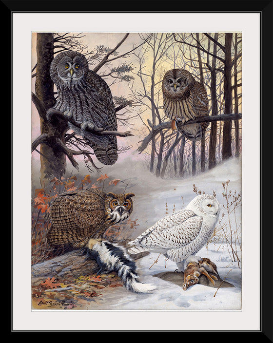 "Great Gray Owl, Barred Owl, Great Howned Owl, Snowy Owl", Louis Agassiz Fuertes