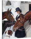 “Besuch bei den Pferden (Visit to the Horses)” by Adolf Heinrich Claus Hansen invites you into a timeless moment of connection between humans and horses. In this exquisite piece, two brown horses, their heads turned toward each other, exude grace and tranquility. The meticulous rendering of their coats and the gentle gaze they share evoke a sense of mutual respect.