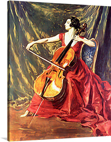  Bring the beauty and passion of music into your home with this exquisite painting of a woman in a striking red dress, gracefully playing the cello.  This masterpiece captures the essence of musical expression, with its vibrant colors, bold brushstrokes, and dynamic composition. 