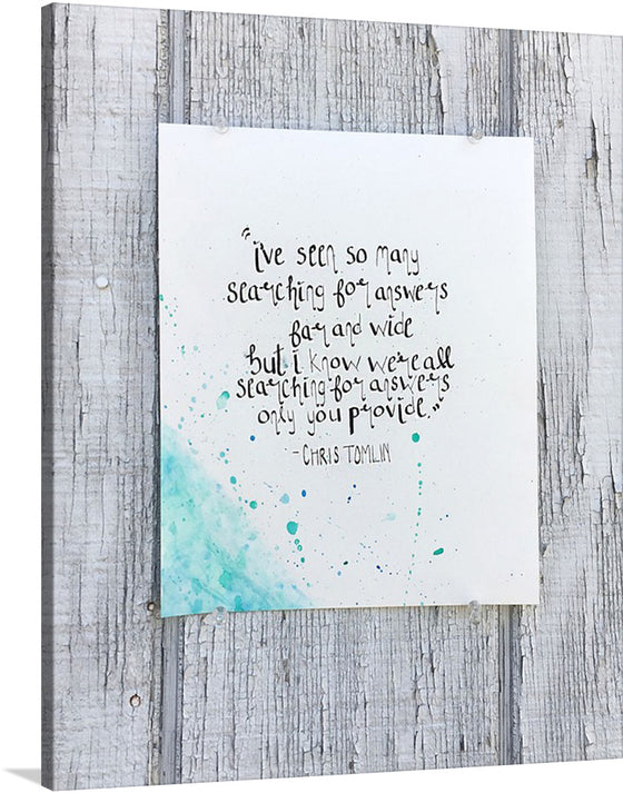 Dive into the mesmerizing world of 'We Are One' - a stunning watercolor print that will transport you to a place of peace and tranquility.  Inspired by the song lyrics from Chris Tomlin, this print features vibrant teal hues dancing on a rustic wood background, creating a sense of both energy and serenity. 