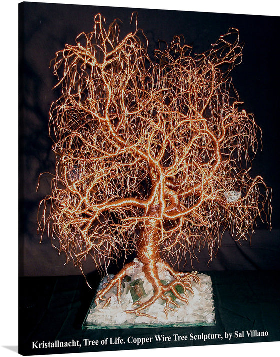 Kristallnacht, Tree of Life, wire tree sculpture. On November 9–10, 1938, a series of officially sanctioned attacks against the Jewish community in Germany and Austria took place during Kristallnacht, often known as "The Night of Broken Glass." A total of 25,000–30,000 Jews were detained and taken to concentration camps, while 96 Jews were killed. 