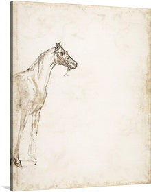  Theodore Gericault's Study of a Horse&nbsp;(ca. 1817-1818) is a captivating and dynamic drawing that captures the raw power and beauty of this magnificent animal. The horse is depicted in a standing pose, its muscles tensed and ready for movement. Its head is held high, its nostrils flared, and its eyes gleam with intelligence and spirit.