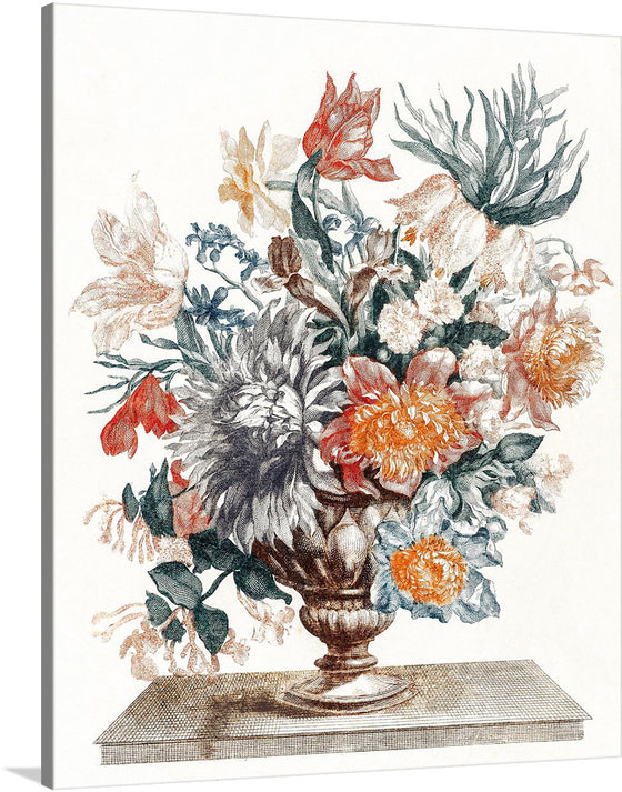 Stone Vase with Flowers by Johan Teyler is a stunning and delicate botanical painting that captures the beauty and fragility of flowers. Painted in 1688-1698, the painting depicts a variety of flowers, including tulips, roses, and lilies, arranged in a stone vase.