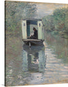 "The Studio Boat (Le Bateau-atelier)", painted in 1876 by the French artist Claude Monet, captures the artist's own modified boat that served as his floating studio. Monet used his boat to paint from the middle of the Seine River in Argenteuil, France, allowing him to capture the ever-changing effects of light and atmosphere on the river and its surroundings.