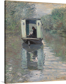  "The Studio Boat (Le Bateau-atelier)", painted in 1876 by the French artist Claude Monet, captures the artist's own modified boat that served as his floating studio. Monet used his boat to paint from the middle of the Seine River in Argenteuil, France, allowing him to capture the ever-changing effects of light and atmosphere on the river and its surroundings.