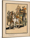 Four Men on Horse-Drawn Carriage by Edward Penfield (1897) is a vibrant and dynamic poster that captures the spirit of adventure and excitement of the late 19th century. The poster depicts four men riding on top of a horse-drawn carriage, with the wind whipping through their hair and their faces filled with joy.