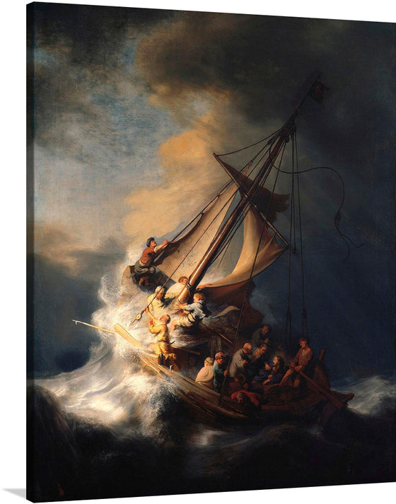 The Storm on the Sea of Galilee by Rembrandt van Rijn (1633) is a dramatic and dynamic painting that depicts the biblical story of Jesus calming the storm. The painting is full of movement and energy, as the disciples struggle to control their boat in the midst of the raging storm. Jesus, however, remains calm and composed, even as the waves threaten to engulf the boat.