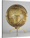 Explore the world with this captivating antique globe! Adorned with a stunning gold frame, this terrestrial globe rests elegantly on a metal stand. A true masterpiece of craftsmanship, this image invites you to embark on a journey of discovery.