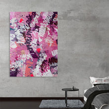  Immerse yourself in the vibrant and dynamic energy of this contemporary artwork. Every brush stroke, every splash of color, from passionate reds to calming purples, tells a story of emotion and movement. The white scribbles, like enigmatic scripts from an ancient language, invite viewers into a world where art and soul converge. 