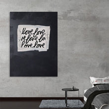  This captivating print, featuring the word “love” in a freehand cursive script against a stark black background, is a testament to the power of simplicity and emotion. The rhythmic repetition of the word creates a pattern that is both bold and fluid, making this artwork a striking statement piece. 