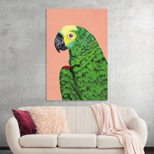  This exquisite art print captures the majestic beauty of a green parrot in all its vibrant allure. The artist’s meticulous brushwork brings to life the lush green hues and intricate details of the bird’s feathers, creating a mesmerizing visual spectacle. The parrot’s intense gaze, accentuated by its golden eye and contrasting black beak, draws you into a world where nature’s splendor meets artistic excellence. 