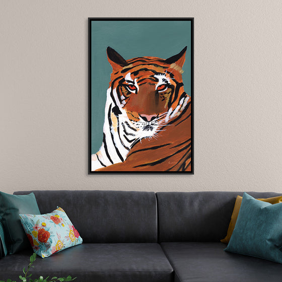 "Colorful Tiger on Teal Crop", Pamela Munger