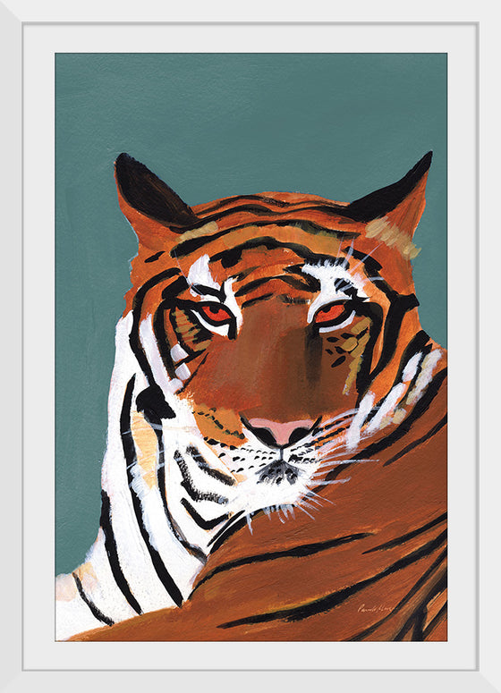 "Colorful Tiger on Teal Crop", Pamela Munger