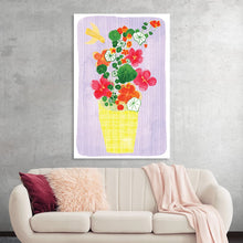  This vibrant artwork print, featuring a golden hummingbird amidst a bouquet of blossoming flowers in a sunlit yellow vase, is a perfect addition to any space seeking a touch of nature’s vitality. The lively dance of colors and forms captured in this piece exudes an energy that is both captivating and uplifting.