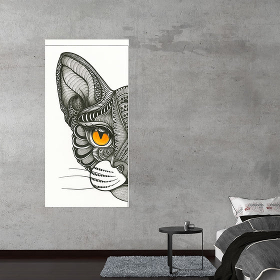 Dive into the mesmerizing gaze of “Peekaboo Cat Half Face” by Ann Hutchinson. This exquisite print captures the enigmatic allure of a cat’s stare, intricately detailed and beautifully rendered to bring a touch of elegance and mystery to any space. The artwork, with its intricate linework and hypnotic amber eyes, is more than a piece of decor - it’s a conversation starter, an experience, a piece of art that beckons you to lose yourself in its depths.