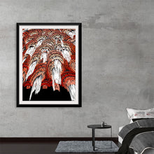  Dive into the mesmerizing depths of this exclusive artwork, a visual symphony of intricate patterns and dynamic movements. Every gaze unveils a new layer of complexity, drawing you into an enigmatic dance of color and form. The fiery reds and icy whites clash and meld in a passionate display, evoking emotions as wild and untamable as the strokes that birthed them. 