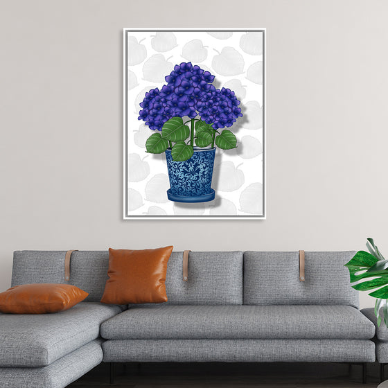 "Blue Pot Purple Hydrangeas", Ann Hutchinson