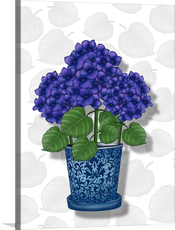 "Blue Pot Purple Hydrangeas", Ann Hutchinson