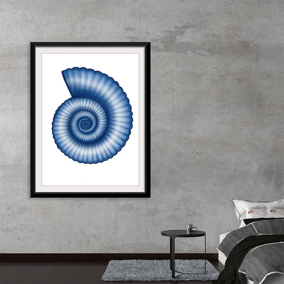 Dive into the mesmerizing depths of the ocean with this exquisite print of a spiraled seashell. Each curve and contour is captured with stunning detail, evoking the serene beauty and mystery of the sea. 