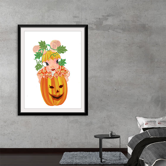 “Ava In Butternut Pumpkin” by Ava Leopold is a mesmerizing artwork that seamlessly blends the whimsical and the enchanting. This exquisite print captures a captivating character—a fusion of woman and rabbit—whose expressive eyes and delicate features evoke both innocence and mystery.