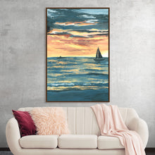  Immerse yourself in the serene beauty of “Paradise” by Cielo Alegre. This exquisite print captures a tranquil seascape at sunset, where the golden hues of the setting sun dance gracefully upon the gentle waves. A lone sailboat adorns the horizon, embodying a sense of freedom and exploration. Every brushstroke tells a story of nature’s harmonious dance between sky and sea, offering an escape to a world where peace reigns supreme. 