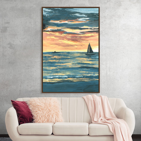 Immerse yourself in the serene beauty of “Paradise” by Cielo Alegre. This exquisite print captures a tranquil seascape at sunset, where the golden hues of the setting sun dance gracefully upon the gentle waves. A lone sailboat adorns the horizon, embodying a sense of freedom and exploration. Every brushstroke tells a story of nature’s harmonious dance between sky and sea, offering an escape to a world where peace reigns supreme. 