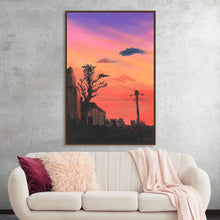  Certainly! 🎨 “Reminisce,” a captivating artwork by Cielo Alegre, transports viewers to a world where nature’s serenity meets the quietude of rural life. The painting captures a breathtaking sunset, with hues of purple, orange, and pink illuminating the sky. Against this vibrant backdrop, silhouettes of rustic elements—bare trees and utility poles—evoke nostalgia and tranquility. 
