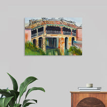  This exquisite print, titled “Japanese Bridge Hoi An”, captures the rustic charm of an old-world architectural marvel. Every brush stroke brings to life the intricate details of the brickwork and ornate railings of a bridge, while the lush greenery breathes a whisper of nature’s touch. The rich yet muted colors give it an aged and nostalgic feel, transporting you to a serene, magical world where every corner holds a story untold.