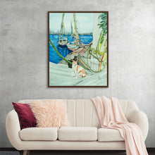  Immerse yourself in the serene beauty of “Cats with Feluccas,” a print capturing a tranquil moment by the harbor. In this exquisite piece, two feline friends bask in the gentle warmth of the sun, their gaze fixed upon the distant horizon where sailboats dance gracefully with the wind. The artist’s masterful strokes bring to life the vibrant hues of sea and sky, weaving a tapestry of color that invites viewers into a world where nature and companionship converge. 
