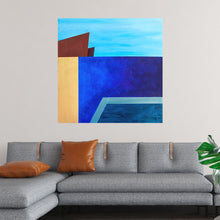  Dive into the serene and enigmatic world of “Avalon Dreaming” by Jack Story. This exquisite piece, available as a premium print, invites viewers into a harmonious blend of abstract geometric forms and mesmerizing hues. The artwork captures the ethereal dance of light and shadow, where azure skies meet the profound depths of an enigmatic blue pool, bordered by warm earthy tones that evoke a sense of grounding amidst the celestial journey.