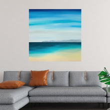  Adorn your space with the serene beauty encapsulated in this exquisite artwork, a print that breathes life into any room. The harmonious blend of azure and turquoise hues paints a tranquil seascape, where the gentle waves kiss the distant, misty shores under the watchful gaze of the cerulean sky. 