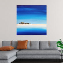  “Pure Serenity” by Jack Story is a captivating artwork that encapsulates the tranquil beauty of nature. The print showcases a serene landscape where the calm, azure waters meet the expansive sky, painted with varying shades of blue that evoke a sense of calm and peace.