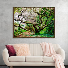  “Land of Fairies” by Julie Elliot is an enchanting masterpiece that beckons you into a mystical forest. Imagine stepping through twisted, moss-covered branches, bathed in dappled sunlight. The lush greens and earthy tones evoke nature’s tranquility, inviting you to lose yourself in this magical realm. 